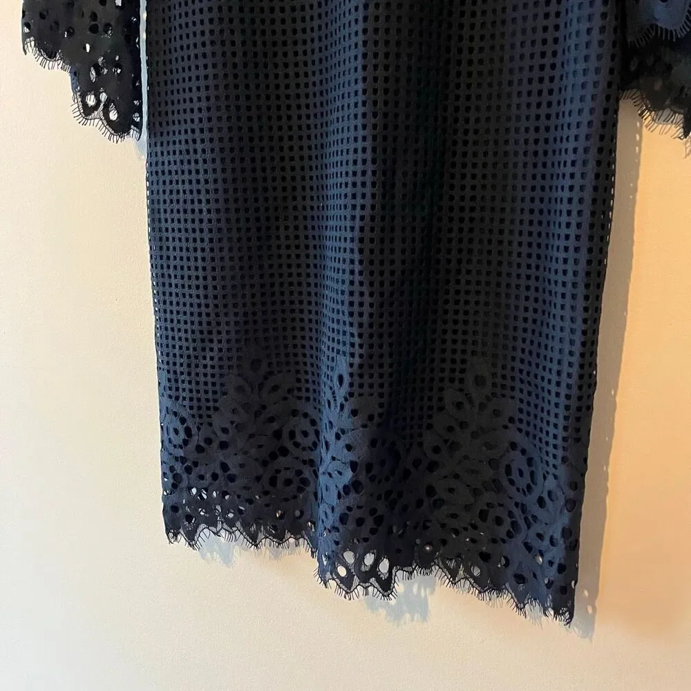Jude Connally Danielle Dress Spring Lace Navy Blue 3/4 Scalloped Bell Sleeve XS